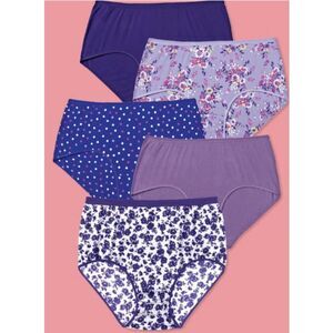 Cotton Briefs 5 pack Woman Within New Purple various patterns Size 14